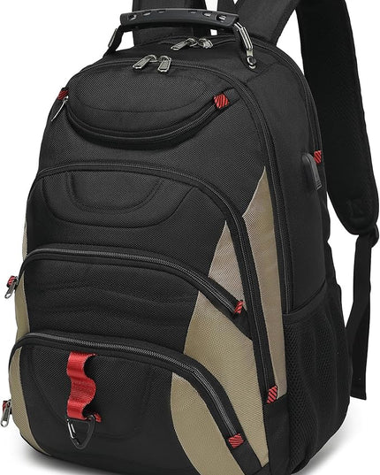 Boavan Laptop Backpack for men, 17.3 inch Laptop Bag with USB Port, Waterproof Travel Work Backpack Purse, Anti-Theft Teacher Nurse Doctor Casual Bookbags Office Business backpack，Black&Khaki