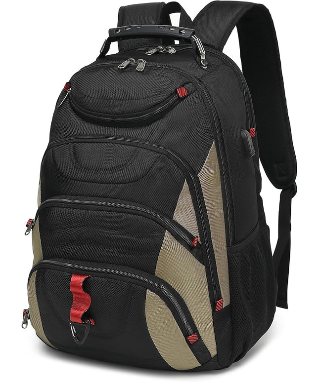 Boavan Laptop Backpack for men, 17.3 inch Laptop Bag with USB Port, Waterproof Travel Work Backpack Purse, Anti-Theft Teacher Nurse Doctor Casual Bookbags Office Business backpack，Black&Khaki