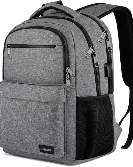 Backpack for Men, School Backpack for Teen Boys,15.6 inch Laptop Back Pack for High School and College Students with USB Charging Port, Computer Bookbag, Grey