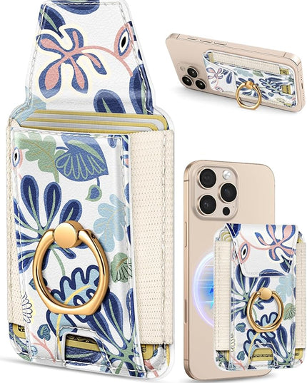 Shorogyt Compatible with Magsafe Wallet with Grip Magnetic Card Holder - Cute Phone Wallets with Ring Stand for iPhone 17/16/15/14/13/12 Series for Women Girls Abstract Design, Fit 7 Cards