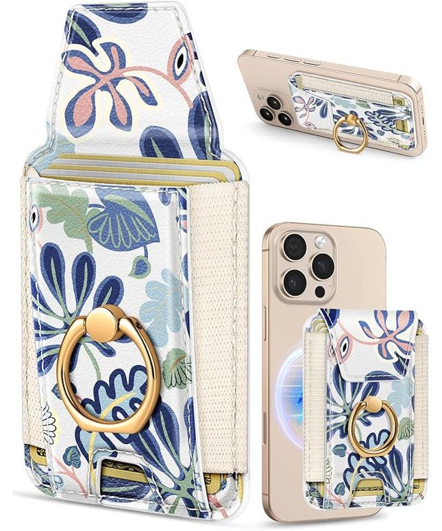 Shorogyt Compatible with Magsafe Wallet with Grip Magnetic Card Holder - Cute Phone Wallets with Ring Stand for iPhone 17/16/15/14/13/12 Series for Women Girls Abstract Design, Fit 7 Cards