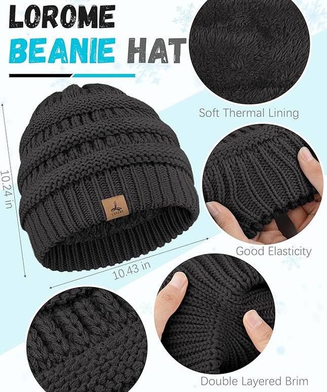 Winter Beanie Hat Scarf Gloves, Warm Fleece Knit Hats Touch Screen Gloves Neck Scarf Set Winter Gifts for Unisex Adult