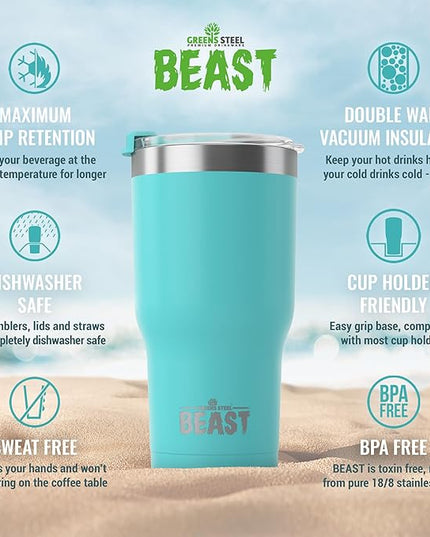 Beast 40 oz Tumbler Stainless Steel Vacuum Insulated Coffee Ice Cup Double Wall Travel Flask (Aquamarine Blue)
