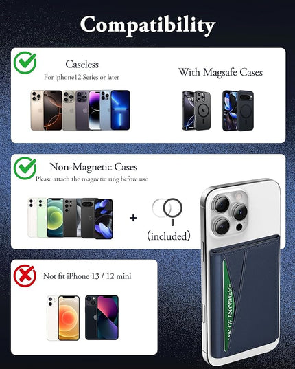 TopMade for MagSafe Wallet, Strongest Magnetic Card Holder for iPhone 17/16/15/14/13/12 Series, Minimalist Leather Trifold Magnetic Wallet for Phone Case, 9 Cards Holder, RFID Blocking, Navy Blue
