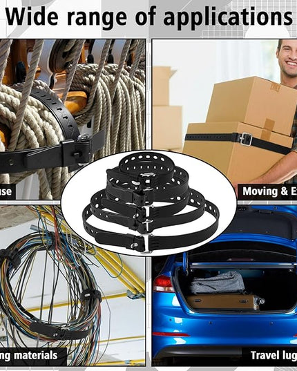 Sliner 5 Pack Reusable Industrial Straps 11.8'' 17.7'' 19.7'' 21.6'' 27.5'' Rubber Utility Strap with Buckle Adjustable Industrial Gear Tightening Tension Strap for Trucks Cargo Luggage Fastening