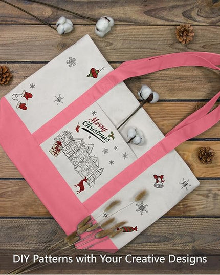 TOPDesign 1-Pack Canvas Tote Bag with an External Pocket, Reusable Grocery Shopping Bag, Top Zipper Closure, Daily Essentials (Rose Pink/Natural)