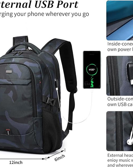 DUSLANG 17 Inch Travel Laptop Backpack Water Resistant Hiking Backpack for Men Laptop Bag with USB Charging Port,Camouflage green