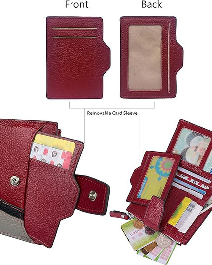AINIMOER Women's RFID Blocking Leather Small Compact Bi-fold Zipper Pocket Wallet Card Case Purse with id Window