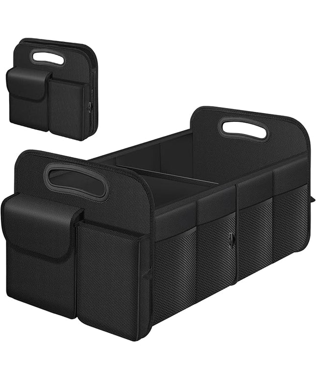 Trunk Organizer, Collapsible Waterproof car Trunk Organizer for SUVs & Sedans, Car Storage Organizers with Reinforced Handles, Car Accessories for Women and Men, 2 Compartments, 52L, Black