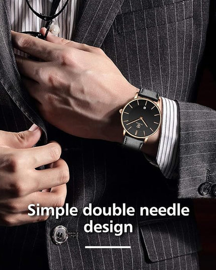 L LAVAREDO Watch for Men, Extremely Thin Mens Watches Minimalist Analog Men's Leather Wrist Watches with Time/Date, Birthday Gift for Men Boyfriend