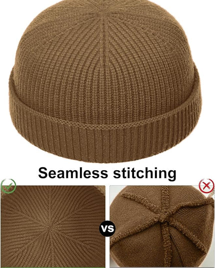 vidsel Thin Wool Fisherman Beanie Hat for Men Women Fall Winter,Short Knit Cuffed Fashion Trawler Skull Cap,Watch Cap