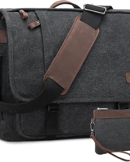 Nerlion Messenger Bag 15.6 Inch Laptop Bag Computer Bag Canvas Water-resistant Shoulder Bag Work Briefcase Bookbag for College (15.6", Dark Gray)