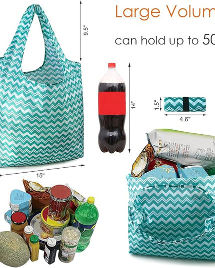 BeeGreen Reusable Grocery Bags Lightweight Durable Shopping Bags Washable Foldable 12 Pack Xlarge Classic Geometric Design Gift Tote Grocery Bags with Elastic Band and Separated Zipper Storage Pouch