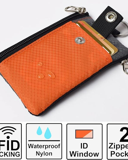 Minimalist RFID Blocking Small Wallet with ID Window,WaterResistant Zip Id Case Wallet with Lanyard Keychain for Cards,Cash,Travel,Women,Men