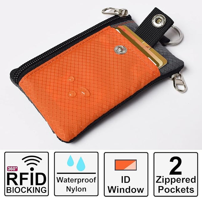 Minimalist RFID Blocking Small Wallet with ID Window,WaterResistant Zip Id Case Wallet with Lanyard Keychain for Cards,Cash,Travel,Women,Men