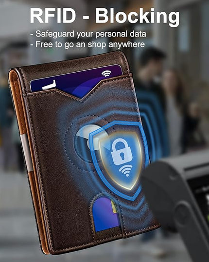 miyozi Airtag Wallet for Men,with Money Clip 11 Cards Slim Front Pocket Leather RFID Blocking Wallet with Gift Box