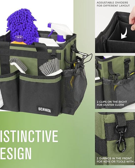 Compact Wearable Cleaning Caddy, Small Cleaning Caddy Supplies Organizer with Handle & Shoulder Straps for Housekeepers, Under Sink & Car Cleaning Tool Organizers Bag (Armygreen)