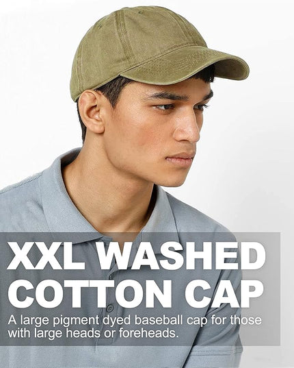 XXL Oversize Washed Denim Baseball Cap,Low Profile Jean Sports Cap for Big Heads 23.5"-25.5",Large Pigment Dyed Dad Hat
