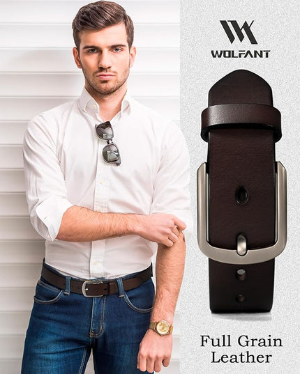 WOLFANT 1.5" Top Full Grain Leather Belt for Men in Gift Box,100% Italian Real Solid Leather
