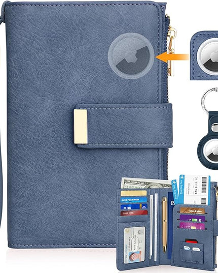 HUANLANG Passport Holder with Airtag for Women/Men, Airtag Passport Wallet for Travel Leather Passport Holder RFID Blocking,Travel Passport Walelt with Credit Card Holder