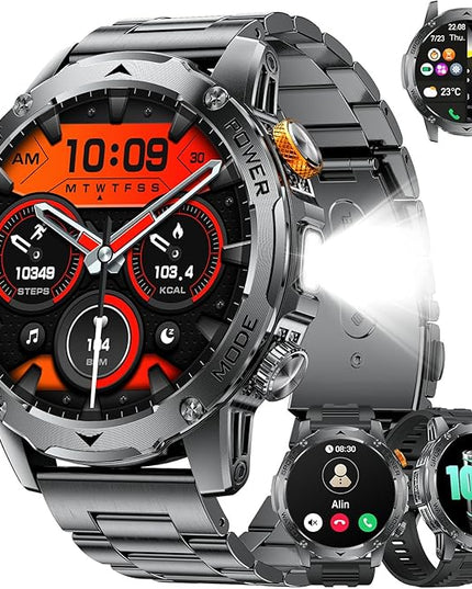 LIGE Smart Watch for Men (Make/Answer Calls) with 1000mAh, 1.75" HD Screen Smartwatch with Flashlight, Heart Rate/Sleep Monitor, IP68 Waterproof, 100+ Sports Modes for Android iOS, 3 Straps
