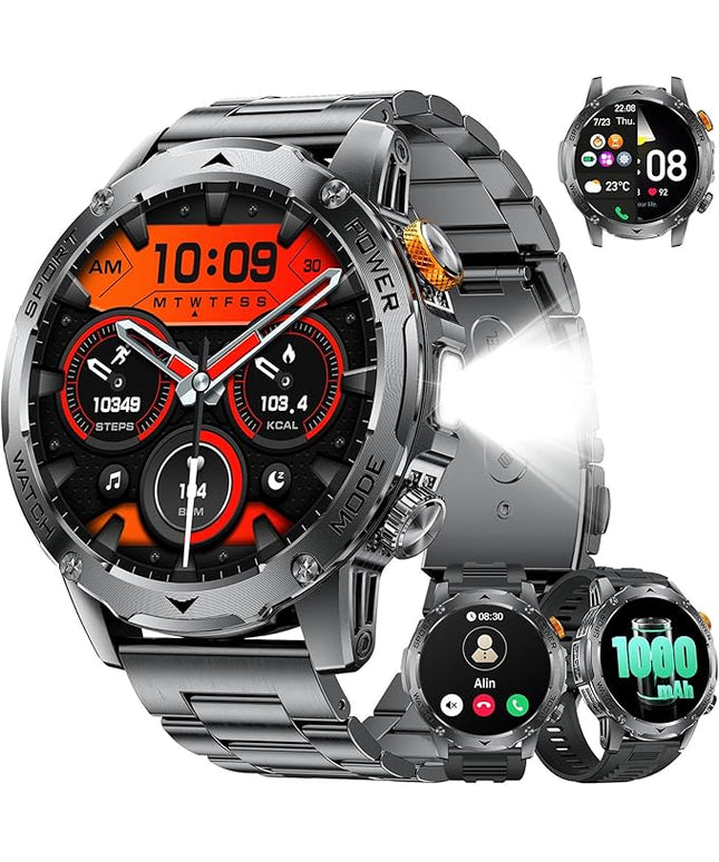 LIGE Smart Watch for Men (Make/Answer Calls) with 1000mAh, 1.75" HD Screen Smartwatch with Flashlight, Heart Rate/Sleep Monitor, IP68 Waterproof, 100+ Sports Modes for Android iOS, 3 Straps