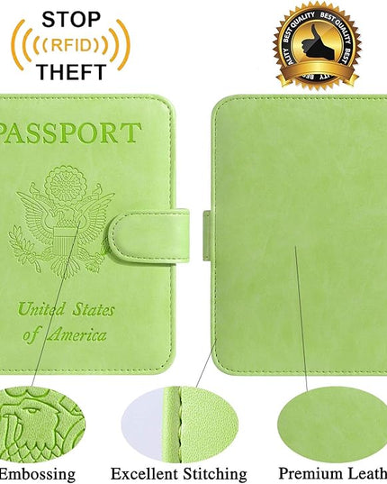 Passport Holder Cover Wallet RFID Blocking Leather Card Case Travel Accessories for Women Men (Apple green)
