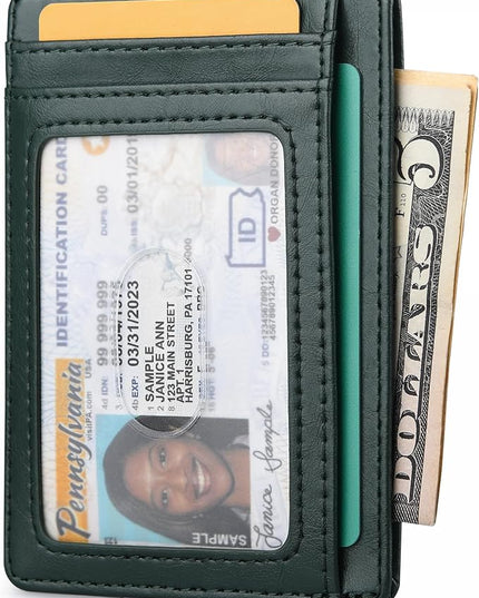 Buffway Slim Minimalist Front Pocket RFID Blocking Leather Wallets for Men and Women - Alaska Green