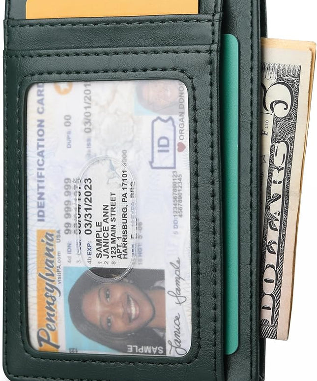 Buffway Slim Minimalist Front Pocket RFID Blocking Leather Wallets for Men and Women - Alaska Green