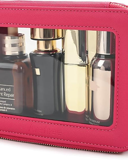 Aveniee Clear Makeup Bag Organizer,Travel Toiletry Bag for Women,Waterproof Cosmetic Pouch with Zippers,Car Accessories Organizers and Storage Case,Hotpink