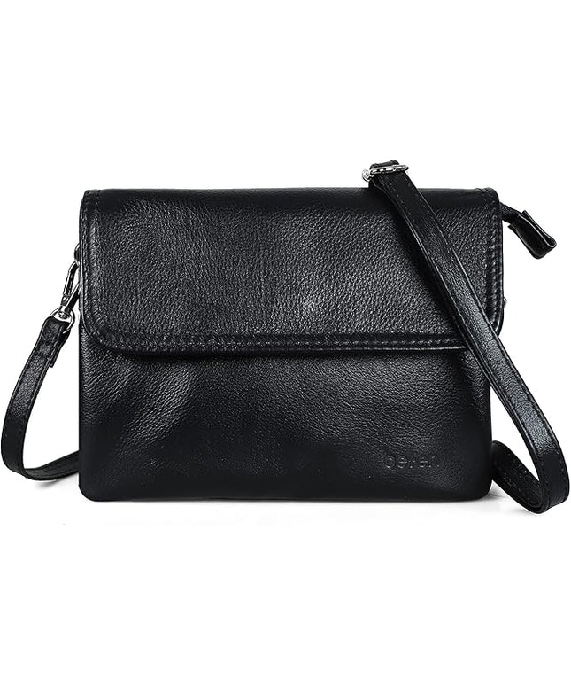befen Genuine Leather Small Crossbody Bags for Women Cell Phone Bag Cross Body Purses,Silver Zipper