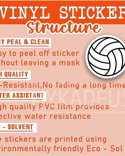 (3Pcs) Volleyball Stickers Volleyball Ball Sticker Waterproof Vinyl Decals for Water Bottle, Tumbler, Laptop, Phone Case, Scrapbooking, Poster Board, Team Players, Coach, 3" x 3"