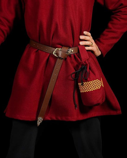 Mythrojan Drawstring Belt Pouch Medieval Woolen Pouch Coin Bag Renaissance Cosplay Costume Accessories for Medieval Events, Reenactments, Renfair - Maroon, 8" x 6.5"