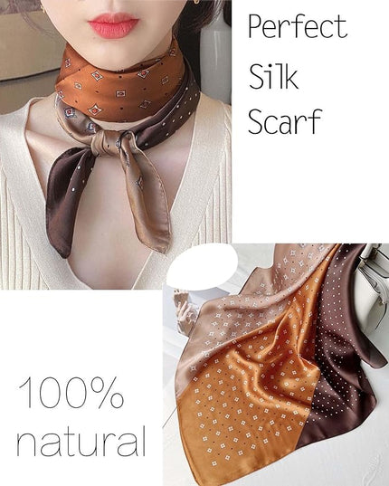 kcctoo 27.5" Mulberry Silk Feeling Head Scarf Women's Fashion Square Neck Satin Scarfs for Bag Hair Scarves Gift