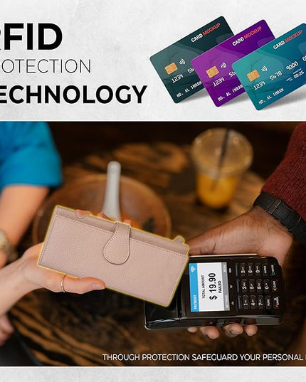 Real Leather Women Wallet Leather with RFID Blocking -Trifold Card Holder Designer Ladies Clutch with ID Window Wallets