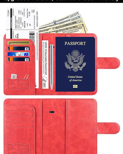 Airtag Passport Holder Cover Wallet Travel Essentials Leather Rfid Blocking Case Vacation Luggage Must Haves Travel Accessories for Men Women (117#Red)
