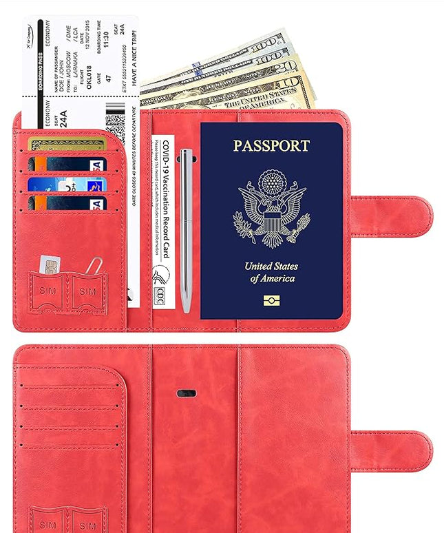 Airtag Passport Holder Cover Wallet Travel Essentials Leather Rfid Blocking Case Vacation Luggage Must Haves Travel Accessories for Men Women (117#Red)