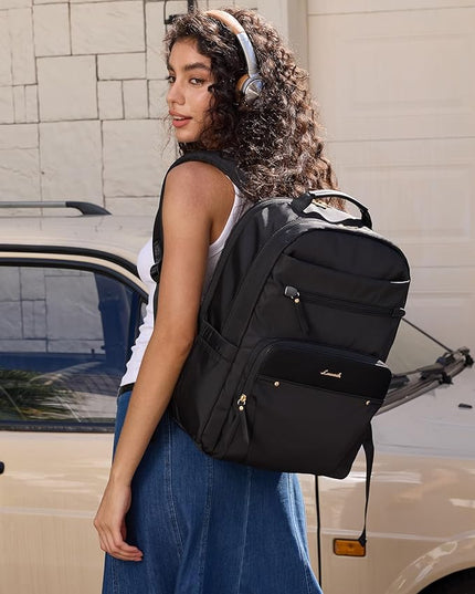 LOVEVOOK Laptop Backpack for Women with 2X Extra-Large Tumbler Pockets, 15.6" Work Backpack Purse, Travel Personal Item Bag, Carry On Business Computer Bag for Office, School, or Gift, Black