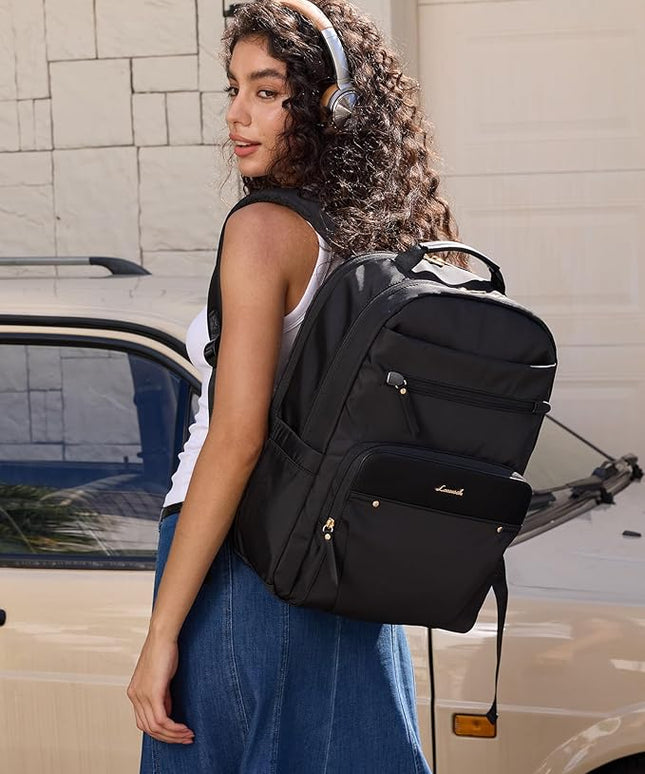 LOVEVOOK Laptop Backpack for Women with 2X Extra-Large Tumbler Pockets, 15.6" Work Backpack Purse, Travel Personal Item Bag, Carry On Business Computer Bag for Office, School, or Gift, Black