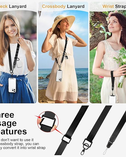 Adjustable Crossbody Phone Lanyard, Universal Phone Wrist Strap and Phone Neck Strap with Tether Tab, Phone Lanyard with Quick Release, Suitable for iPhone and Most Smartphones, Black