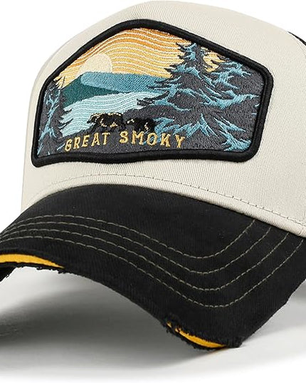 ililily Premium Howels Embroidery Vintage Baseball Cap Distressed Trucker Hat