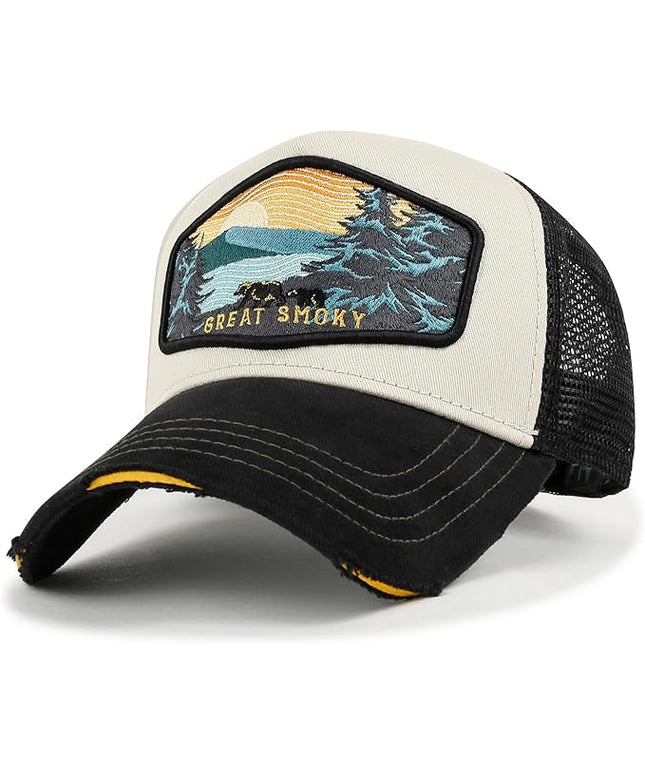 ililily Premium Howels Embroidery Vintage Baseball Cap Distressed Trucker Hat