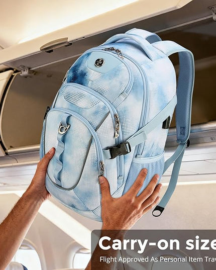 Swissdigital Laptop Backpack with USB Charging Port, Travel Backpack Fits 15.6 inches Computer, 31L Backpack for Men, Polka Blue | SD803-105