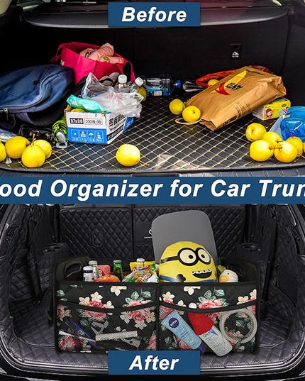 Deosk Car Trunk Organizer for SUV, Car Organizers and Storage with 6 Pocket, Car Accessories for Women/Men 50L Waterproof Polyester Trunk Organizer(Medium, Floral)