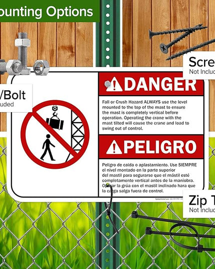 Danger Fall Or Crush Hazard Always Use The Level Mounted Bilingual Sign, 12x18 Inches, Rust Free .063 Aluminum, Fade Resistant, Made in USA by My Sign Center