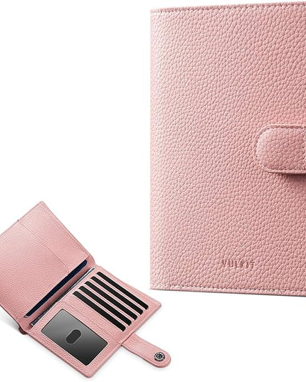 VULKIT Leather Passport Wallet for 2 Passports Slim Double Passport Holder RFID Blocking Passport Travel Wallet with ID Window for Women