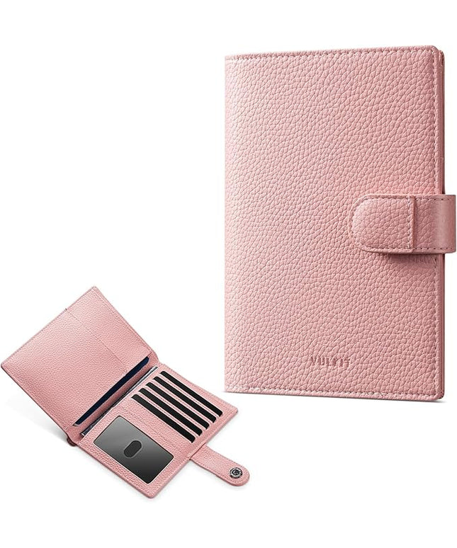 VULKIT Leather Passport Wallet for 2 Passports Slim Double Passport Holder RFID Blocking Passport Travel Wallet with ID Window for Women