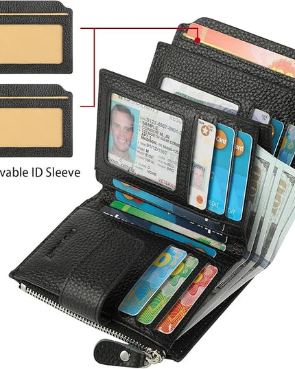 Lavemi Small Compact Women Wallet RFID Blocking Genuine Leather Bifold Purse with ID Windows