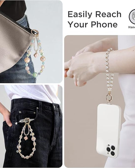 Phone Charm for Women, Anti-Theft Phone Wrist Strap Hands-Free & Beaded Chain, Detachable Cell Phone Lanyard with Tether Tab