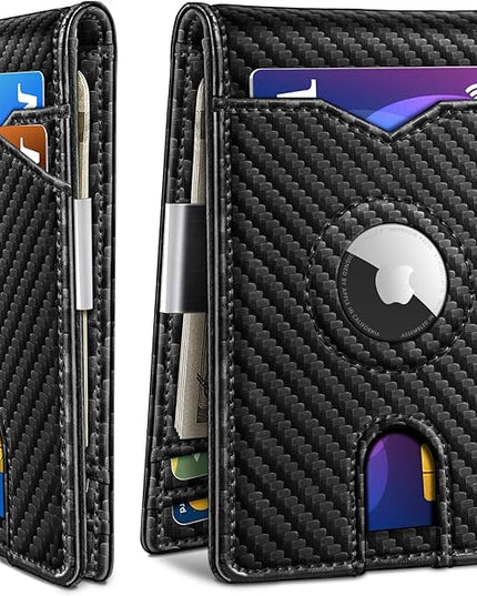 miyozi Airtag Wallet for Men,with Money Clip 11 Cards Slim Front Pocket Leather RFID Blocking Wallet with Gift Box